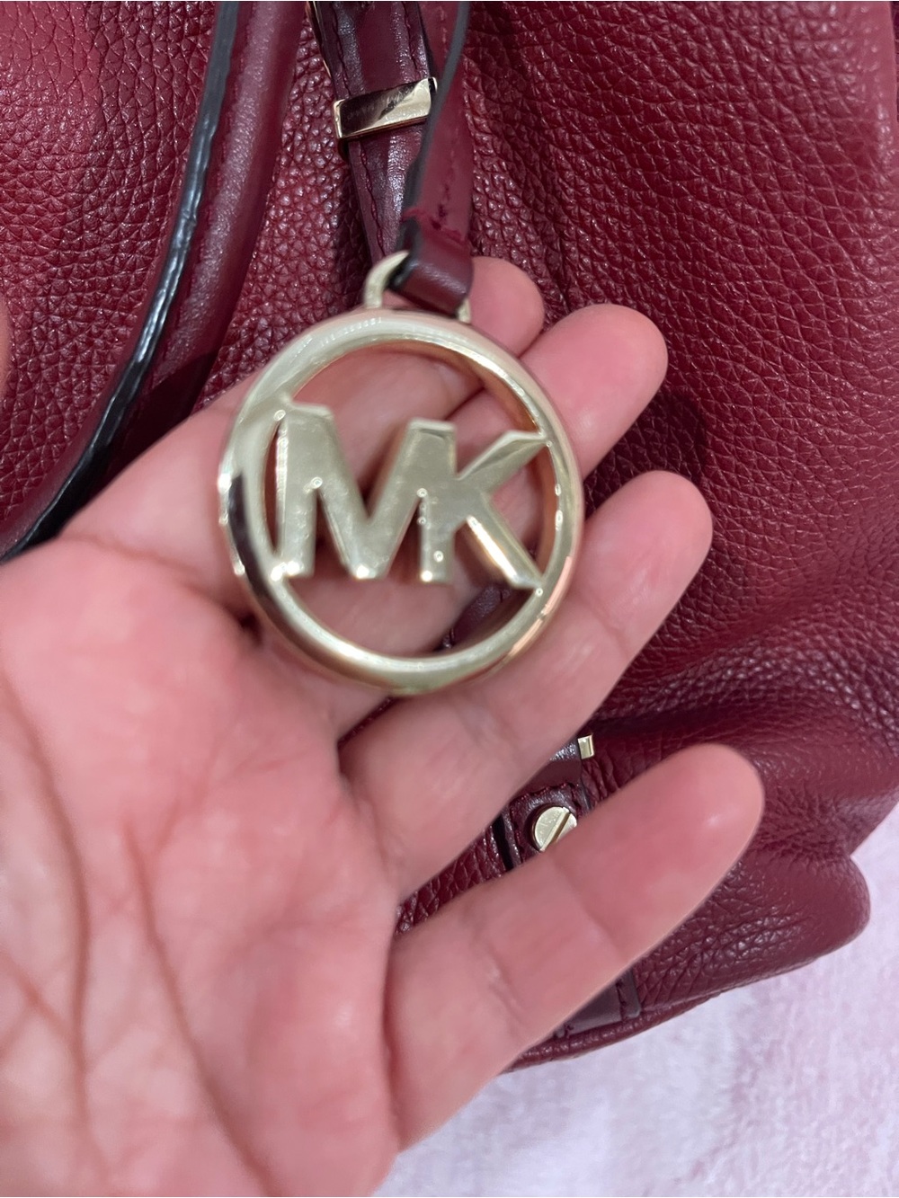 Michael Kors Burgundy Pebbled Leather Satchel with Gold Hardware - Picture 11 of 11